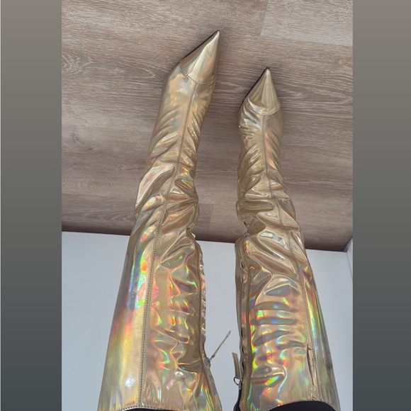Alexandre Vauthier Gold Iridescent Women's Boots - Picture 1 of 12
